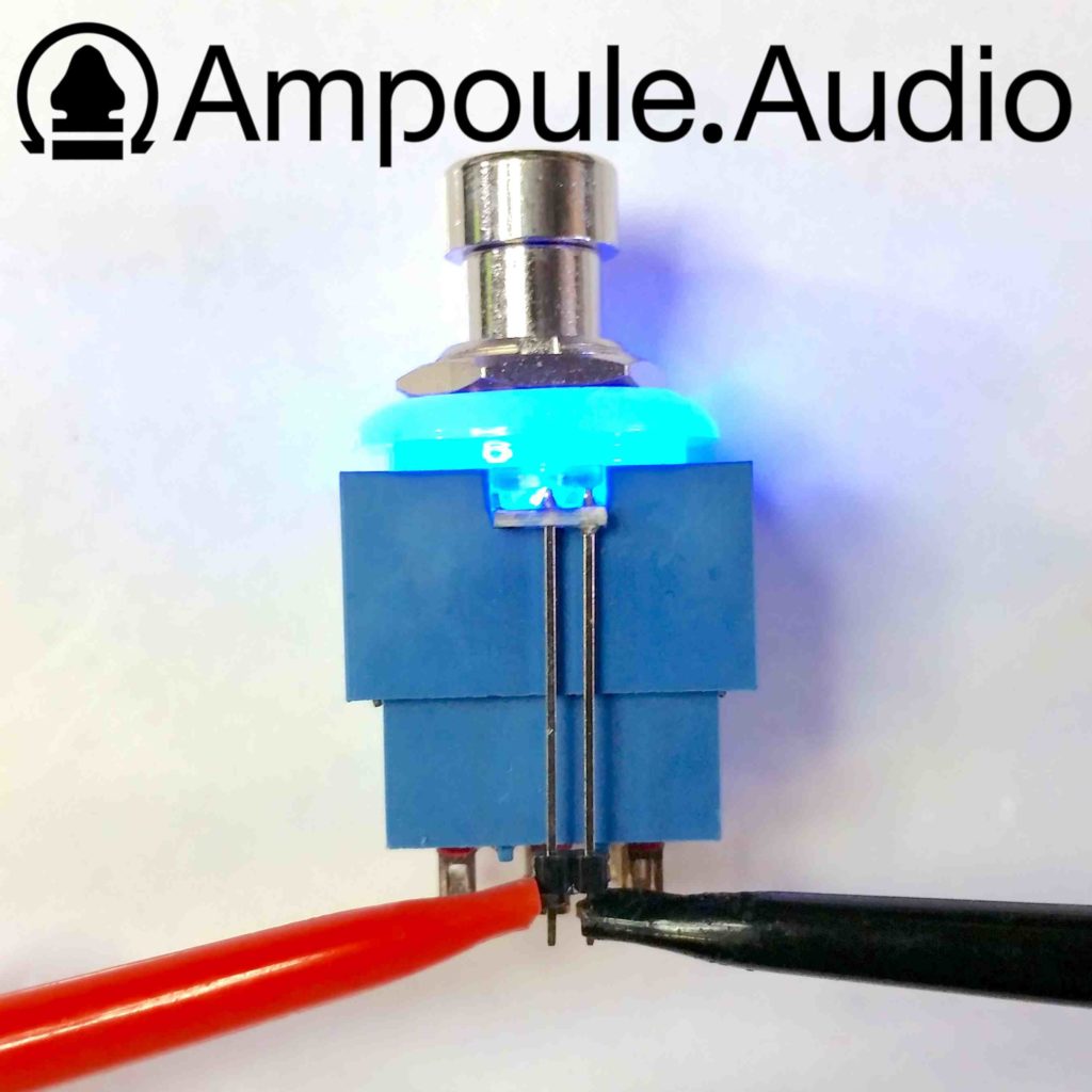 Glowing LED footswitch for guitar pedals, blue. Ampoule Audio