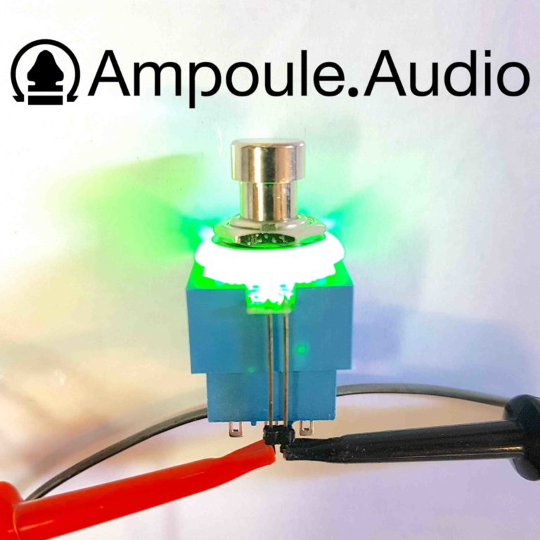 Glowing LED footswitch for guitar pedals, green. Ampoule Audio